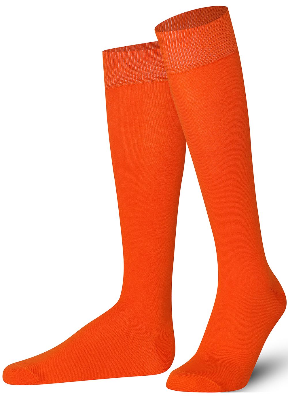 Unisex wearing orange Mysocks knee-high combed cotton socks