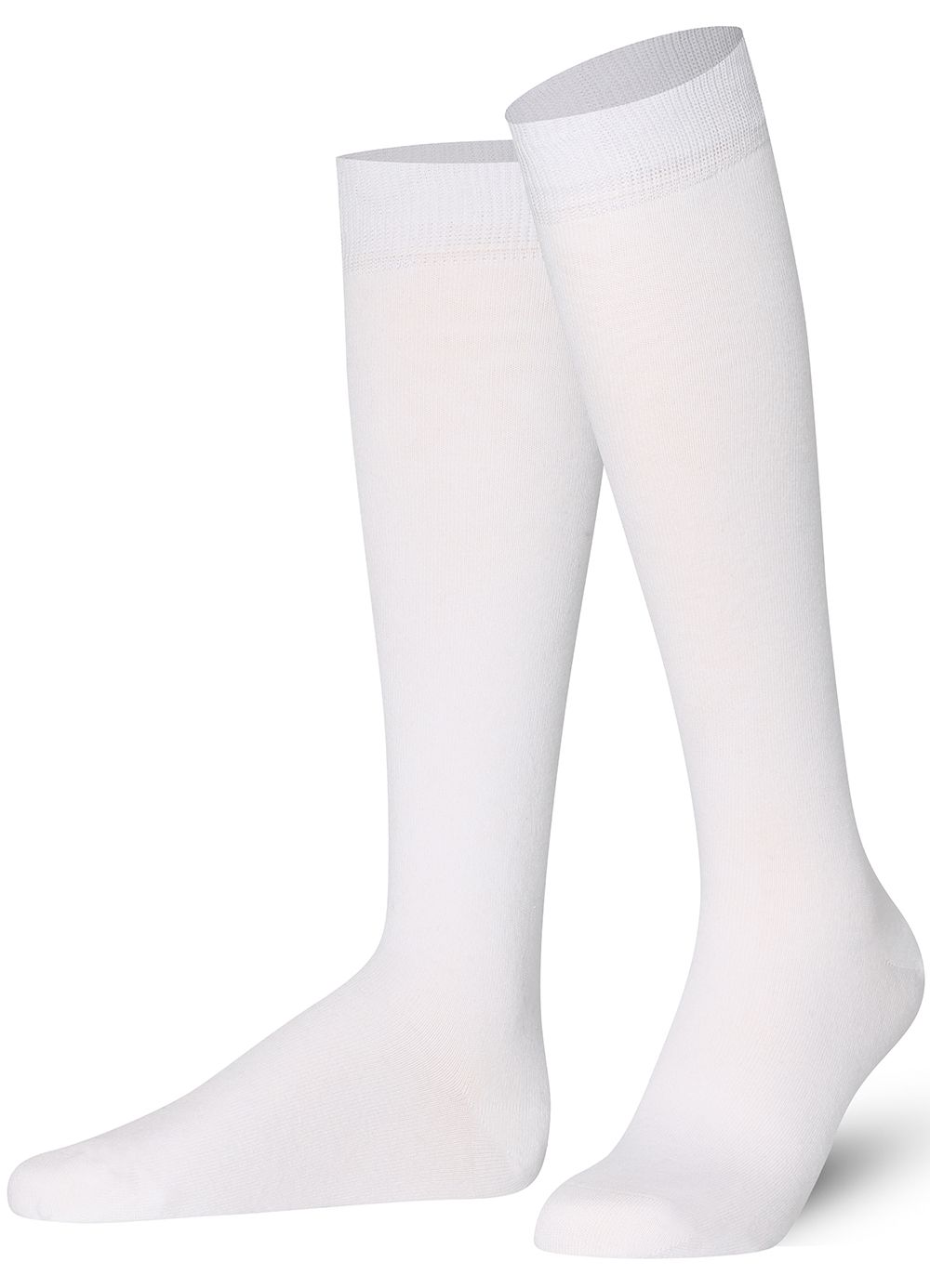 Unisex wearing white Mysocks knee-high combed cotton socks