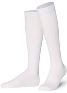 Unisex wearing white Mysocks knee-high combed cotton socks
