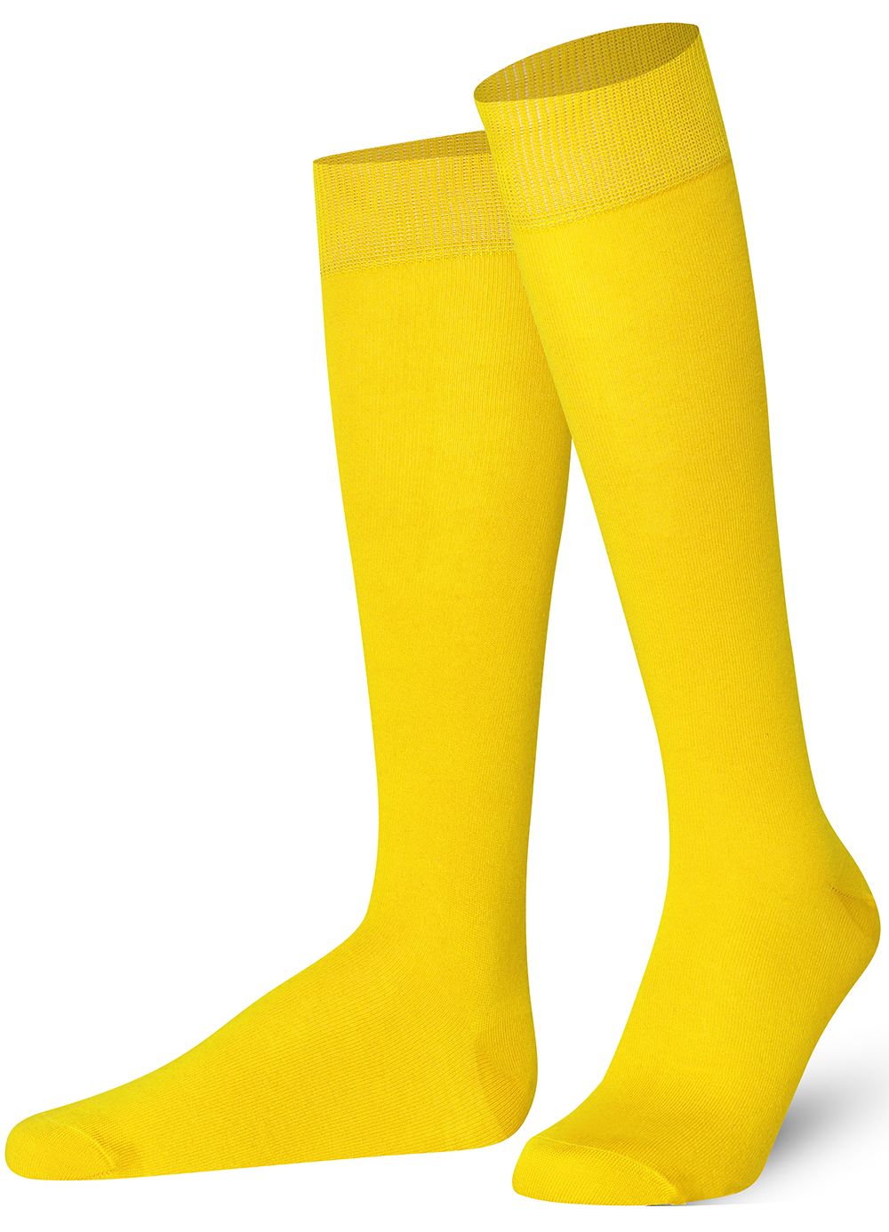 Unisex wearing yellow Mysocks knee-high combed cotton socks