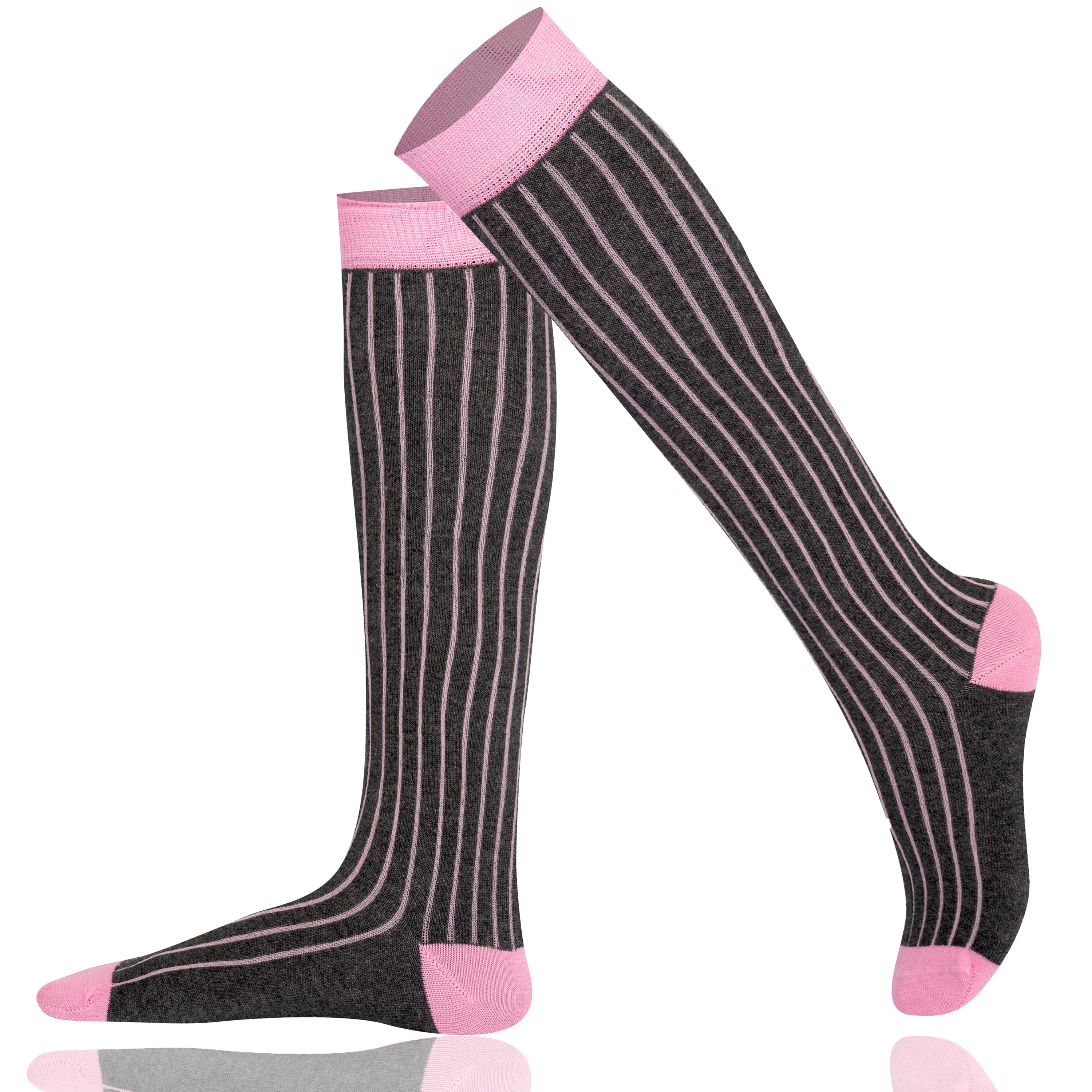 Black and pink ribbed knee-high socks 