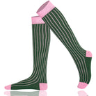 Ribbed Pine Green knee-high socks with pink accents