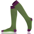 Ribbed Green knee-high socks with purple accents