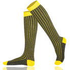 Black and yellow ribbed knee-high socks