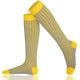 Ribbed Gray knee-high socks with yellow accents