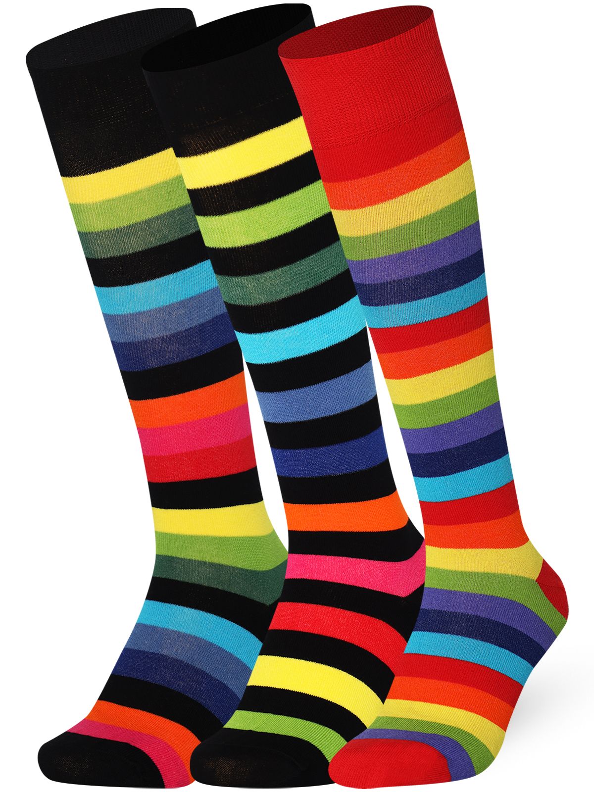 3 Pairs Rainbow Mysocks stripe knee high socks made of extra fine combed cotton.