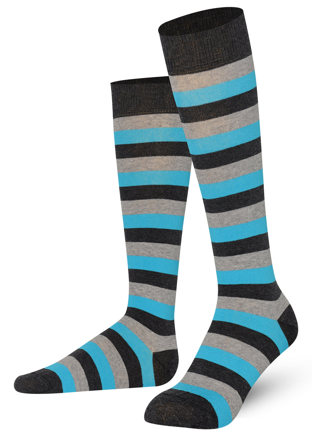 Blue Mysocks stripe knee high socks made of extra fine combed cotton.