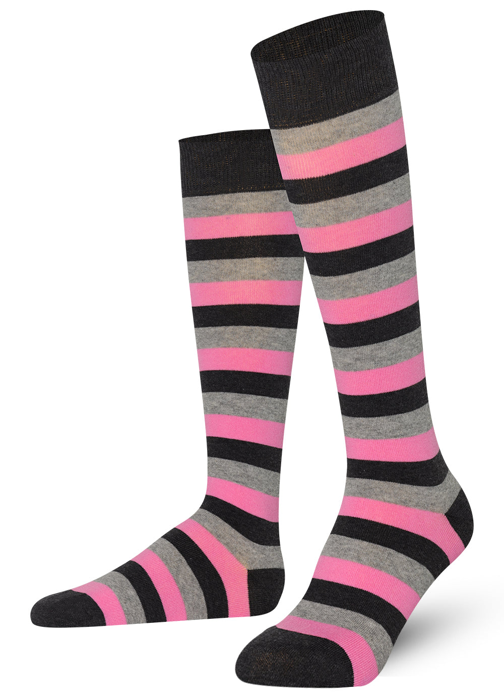 Pink Mysocks stripe knee high socks made of extra fine combed cotton.