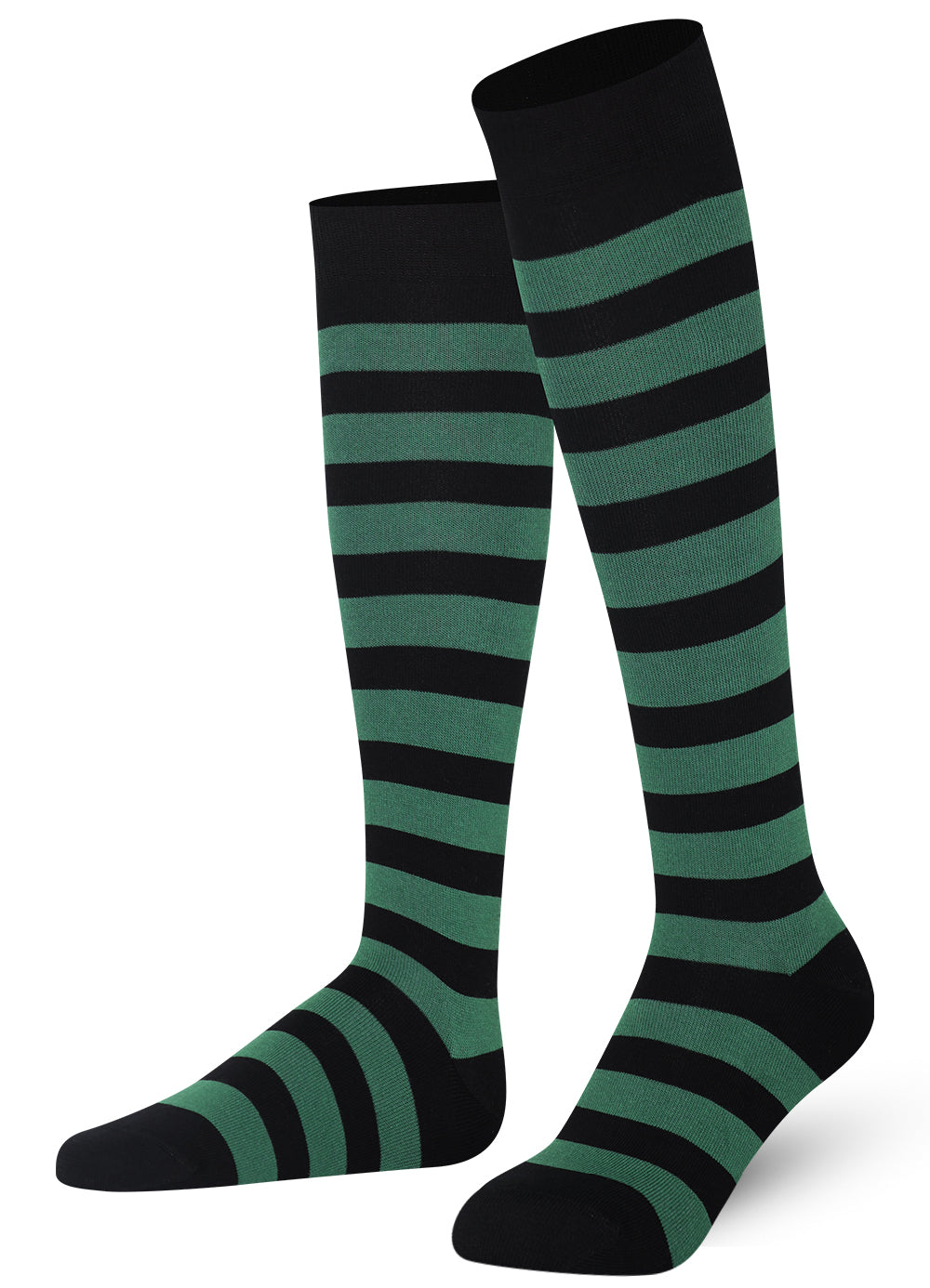Pair of green and black striped knee-high socks