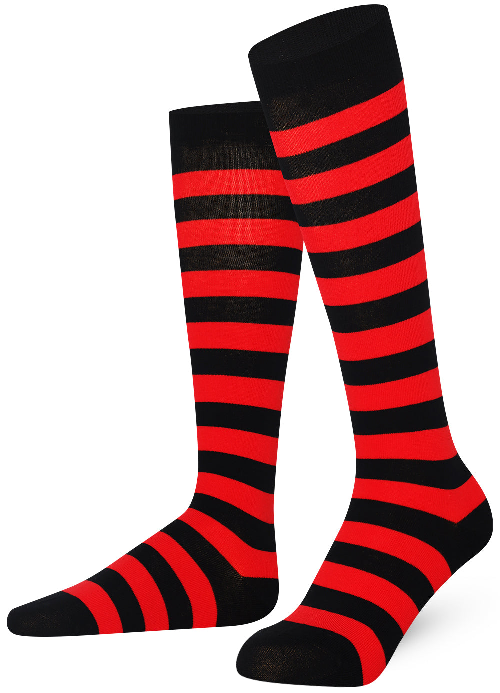 Black and red striped knee-high socks 