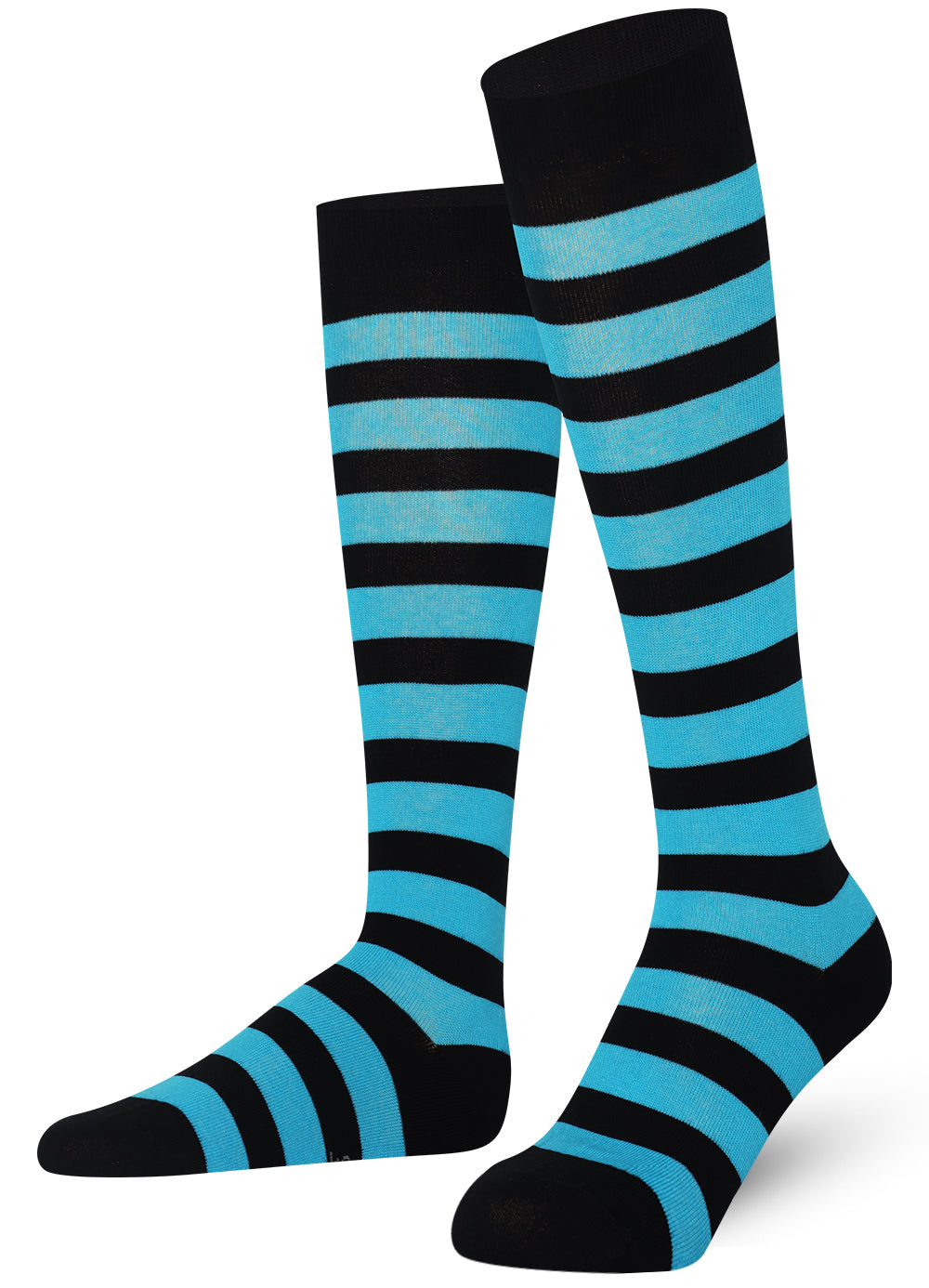 Pair of black and blue striped knee-high socks
