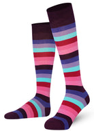 Purple Multicolour Mysocks stripe knee high socks made of extra fine combed cotton.