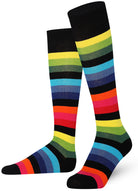 Dark Rainbow Mysocks stripe knee high socks made of extra fine combed cotton.
