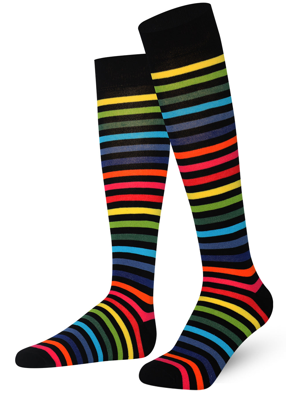 Dark Rainbow Mysocks stripe knee high socks made of extra fine combed cotton.