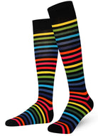 Dark Rainbow Mysocks stripe knee high socks made of extra fine combed cotton.