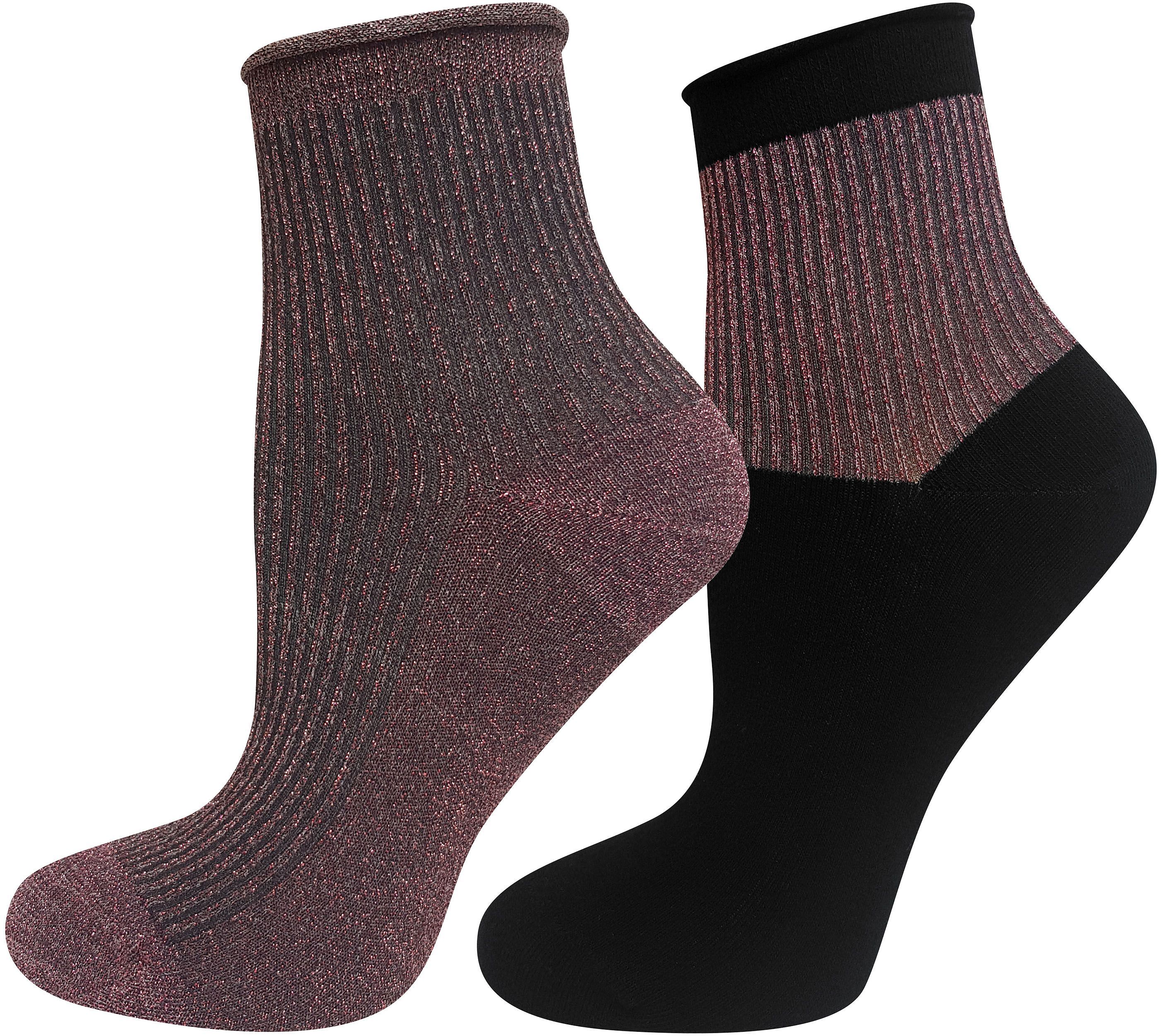 Mysocks women's luxury glitter ribbed ankle socks, featuring a 2-pair pack in sparkling metallic colors made with premium Lurex fabric.