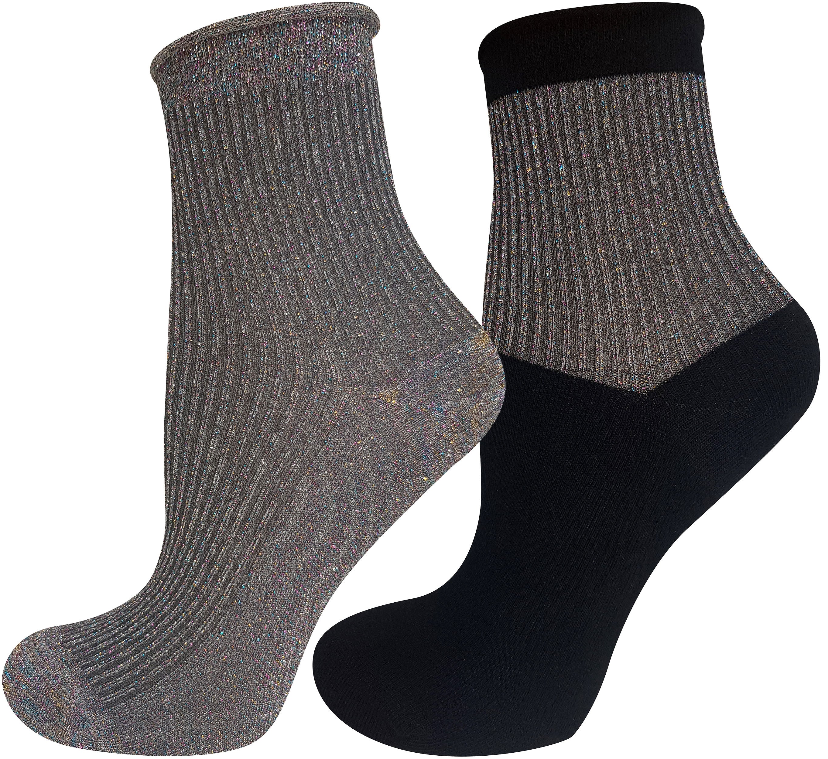 Mysocks women's luxury glitter ribbed ankle socks, featuring a 2-pair pack in sparkling metallic colors made with premium Lurex fabric.