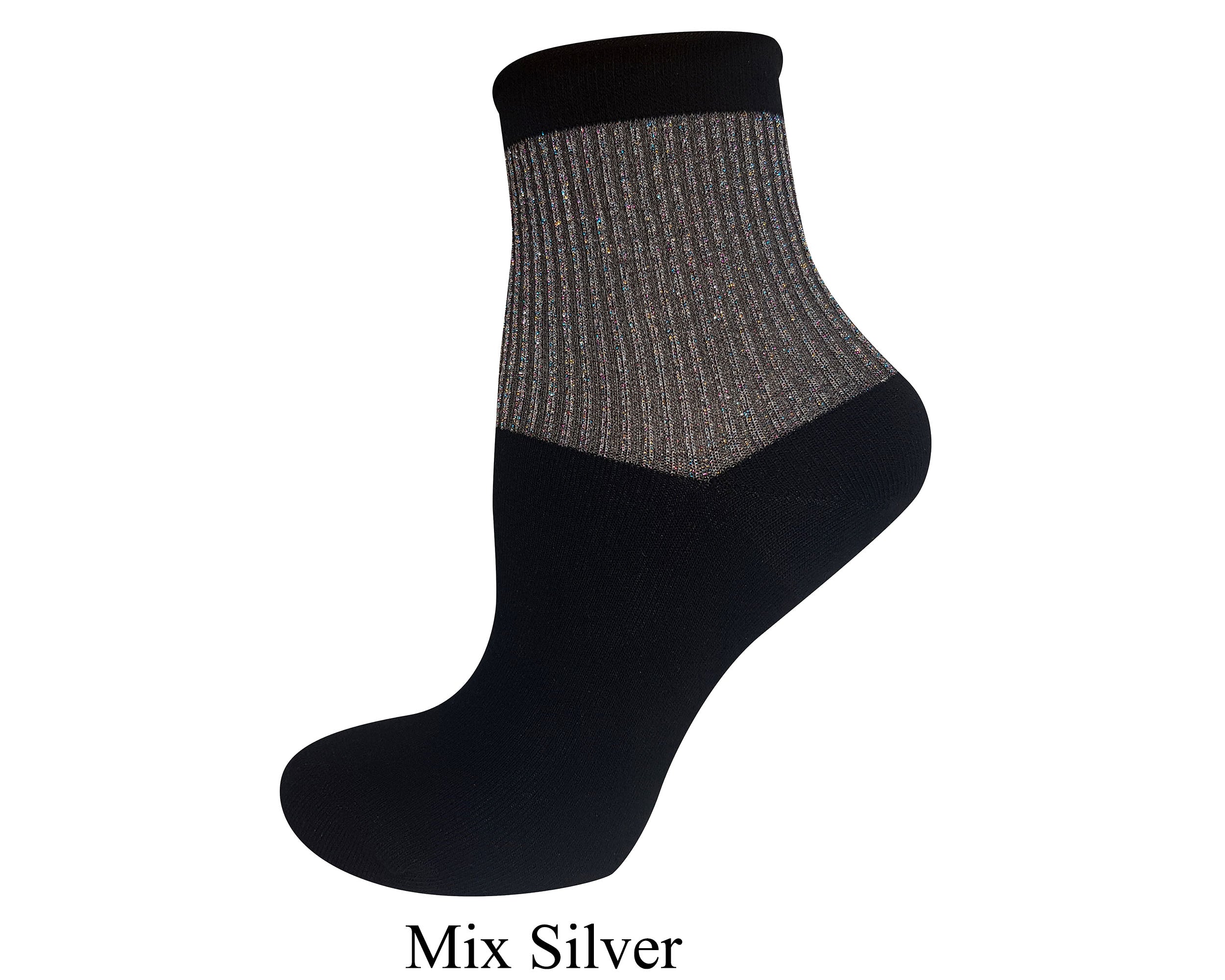Women's luxury black ankle sock featuring a half glittered sparkly top glitter