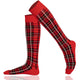 Red tartan knee-high socks on a white background