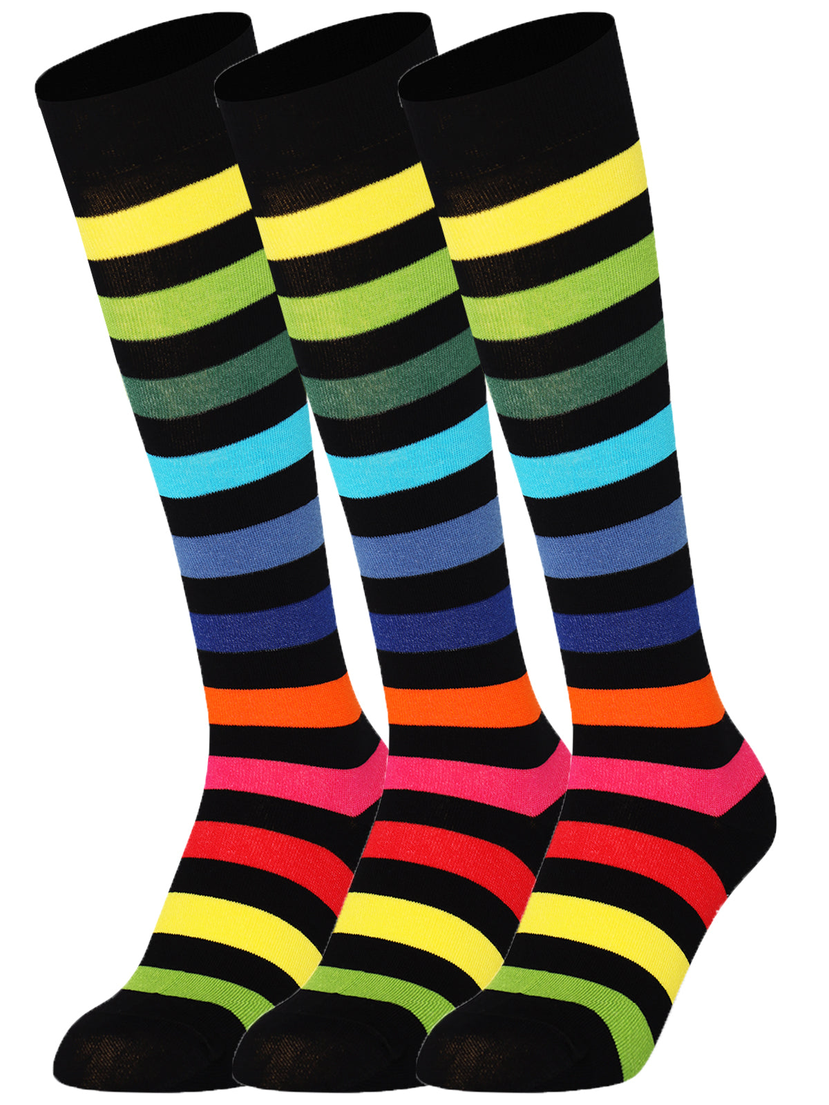 Mysocks Stripe 3 Pairs Knee High Socks | Combed Cotton & Seamless Toe