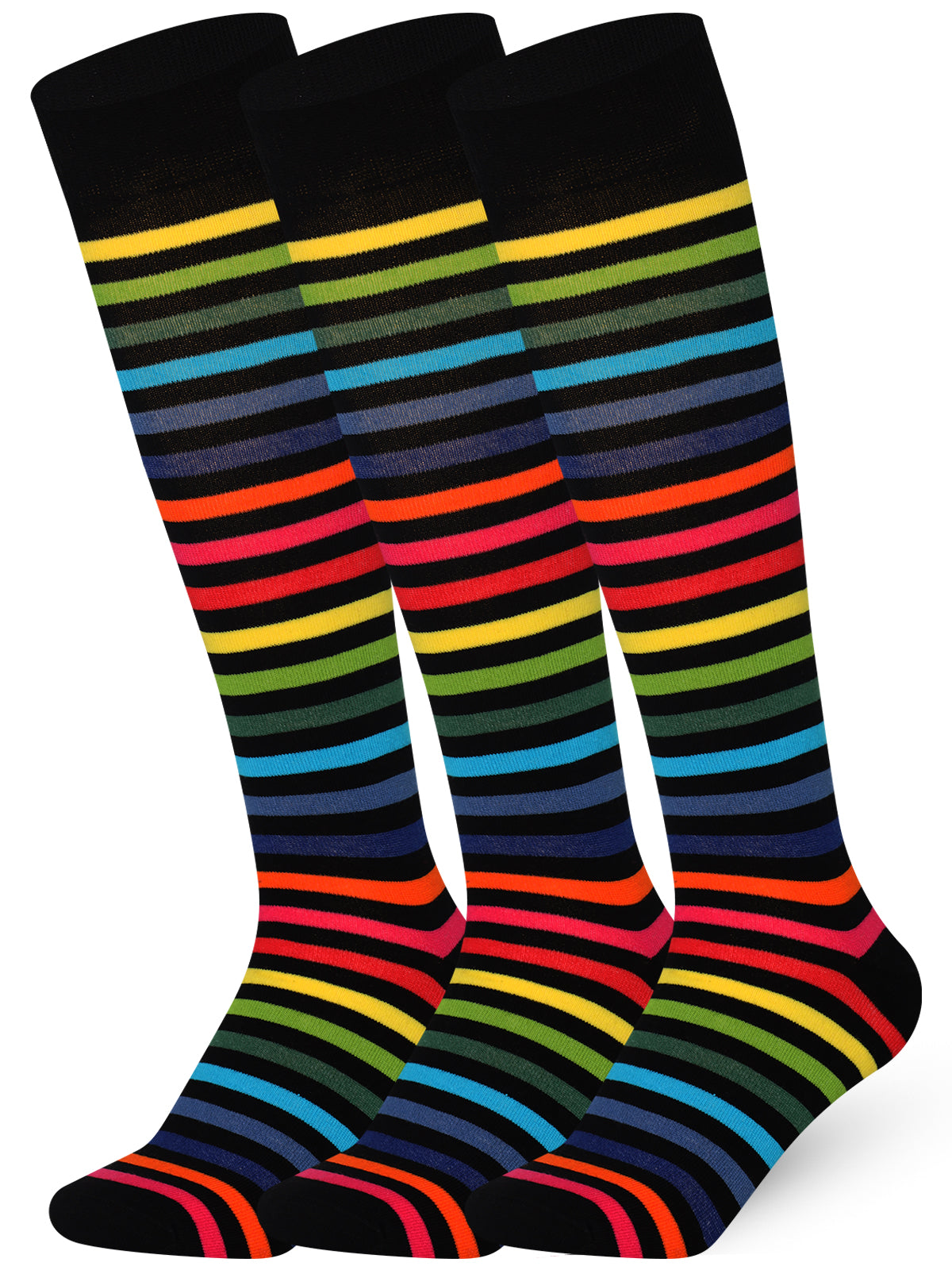 Mysocks Stripe 3 Pairs Knee High Socks | Combed Cotton & Seamless Toe