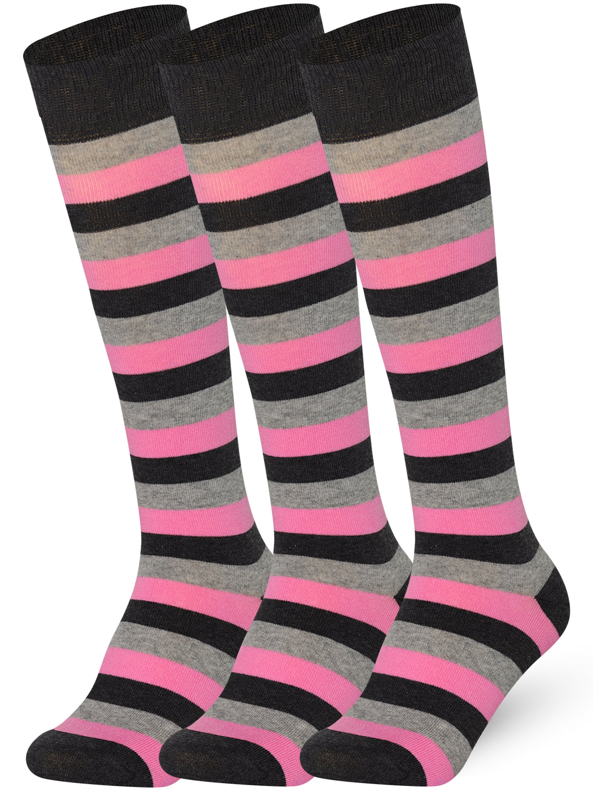 Mysocks Stripe 3 Pairs Knee High Socks | Combed Cotton & Seamless Toe