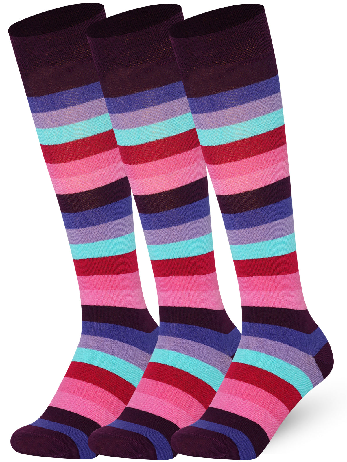 Mysocks Stripe 3 Pairs Knee High Socks | Combed Cotton & Seamless Toe