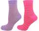 Two pairs of striped socks, one purple and one pink, on a white background.