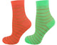 Two pairs of striped socks, one orange and one green, on a white background.