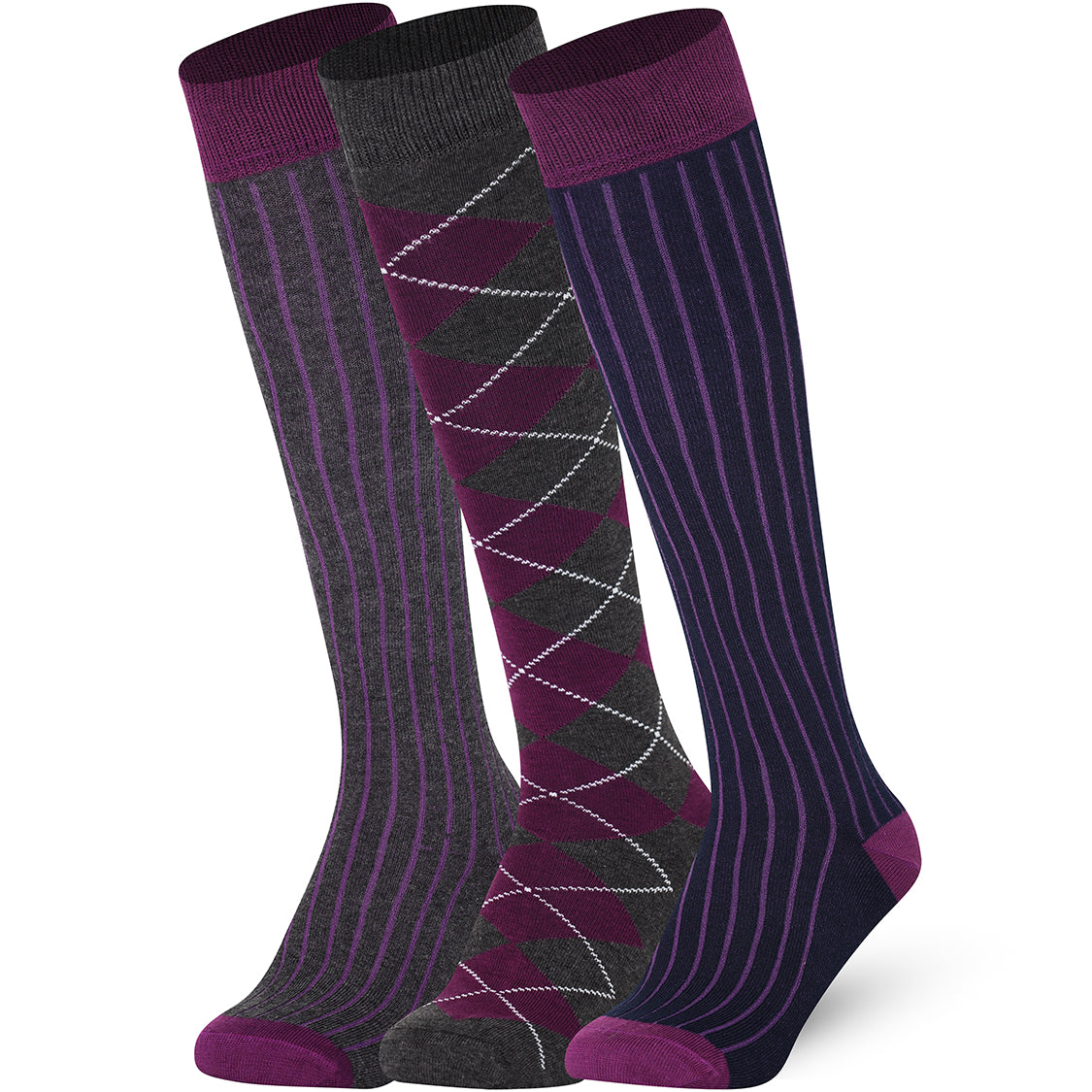 Purple Mix Mysocks knee high socks made of extra fine combed cotton.