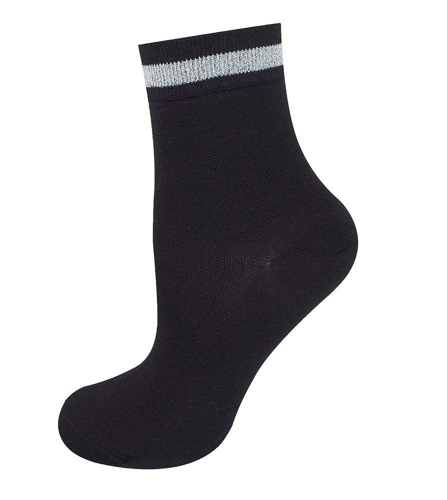 Women's glittered ankle socks with top stripe in black