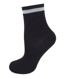 Women's glittered ankle socks with top stripe in black