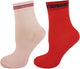 Women's glittered ankle socks with top stripe in pink, red, and black
