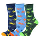 3 pairs of kids crab pattern crew socks in green, blue, and dark green.