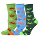 3 pairs of kids crab pattern crew socks in green, blue, and dark green.