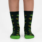 3 pairs of kids crab pattern crew socks in green, blue, and dark green.