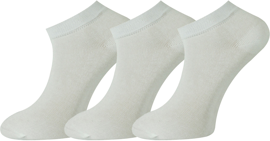 A multi-pair pack of white, extra-fine combed cotton trainer socks for men and women, featuring a comfortable seamless toe design.