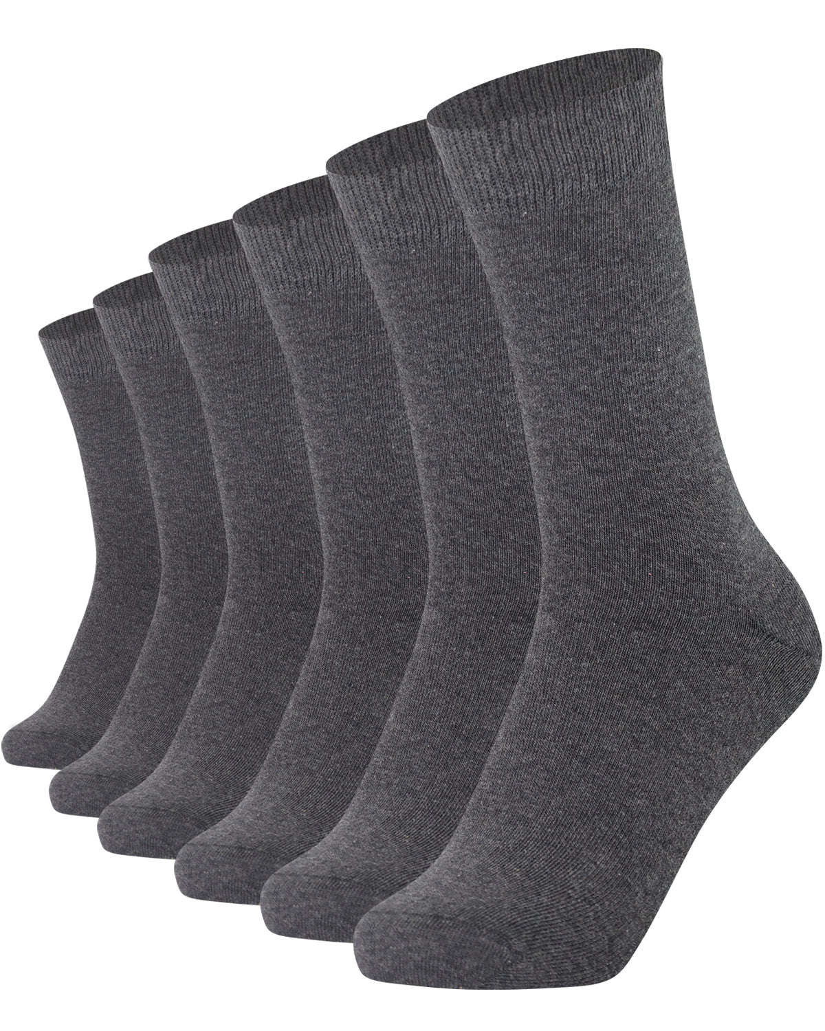 6 pairs of anthracite combed cotton crew socks with seamless toe for men and women