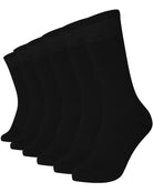 6 pairs of black combed cotton crew socks with seamless toe for men and women