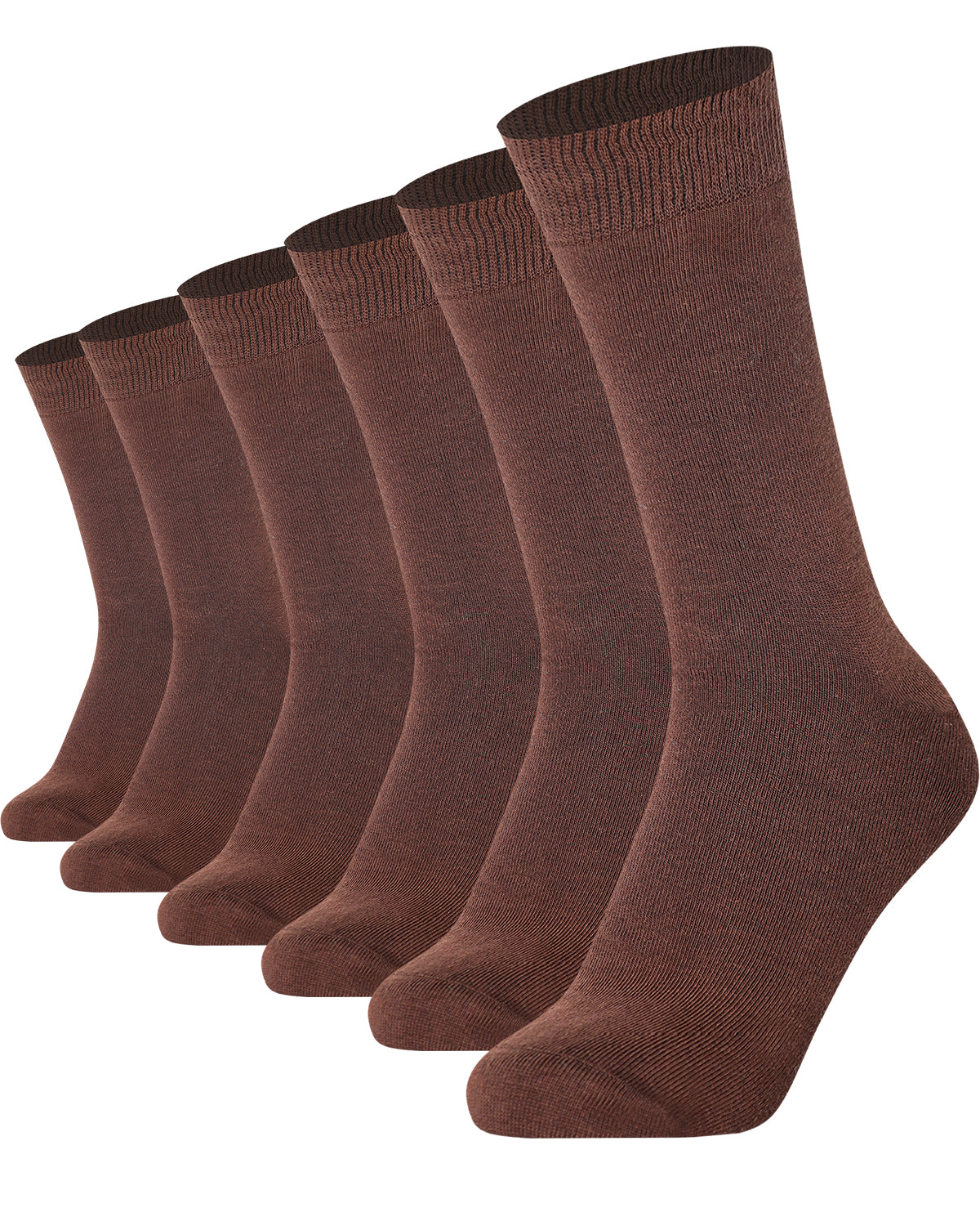 6 pairs of brown combed cotton crew socks with seamless toe for men and women