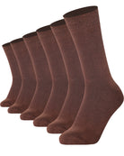 6 pairs of brown combed cotton crew socks with seamless toe for men and women