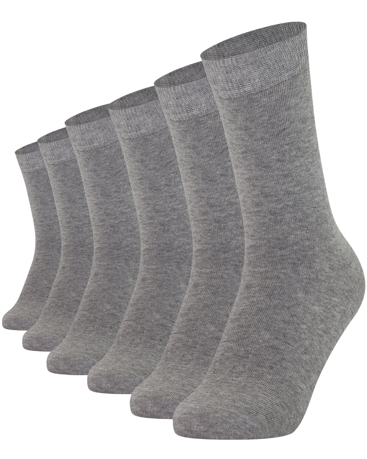 6 pairs of grey combed cotton crew socks with seamless toe for men and women