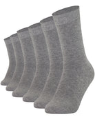 6 pairs of grey combed cotton crew socks with seamless toe for men and women
