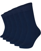 6 pairs of navy combed cotton crew socks with seamless toe for men and women