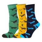 Mysocks Kids 3 pairs of crew socks featuring green, yellow, and navy dinosaur patterns.