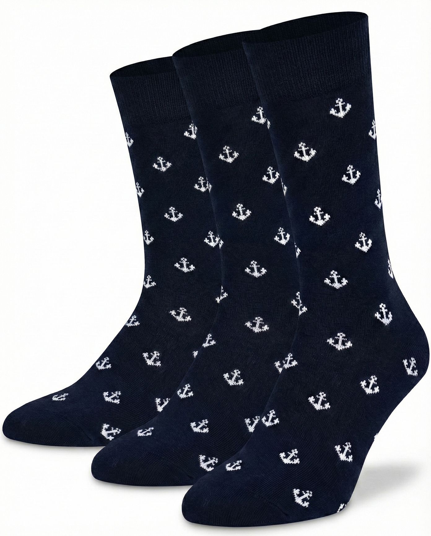 3 pairs of navy blue kids crew socks with white anchor design by Mysocks.
