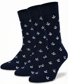 3 pairs of navy blue kids crew socks with white anchor design by Mysocks.