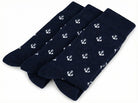 3 pairs of navy blue kids crew socks with white anchor design by Mysocks.