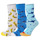 Mysocks kids 3-pair crew socks pack featuring fun shark and banana patterns
