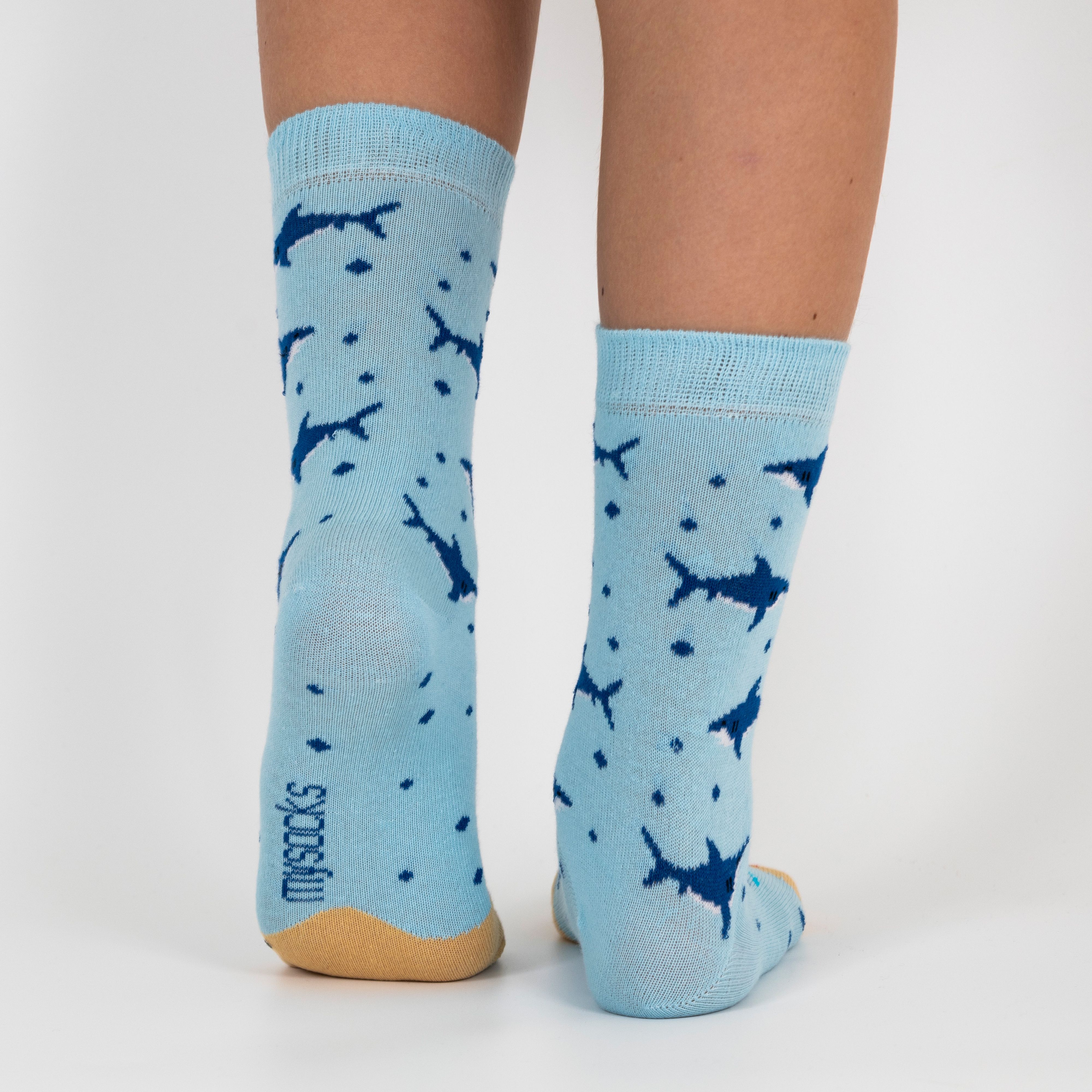 Mysocks kids 3-pair crew socks pack featuring fun shark and banana patterns